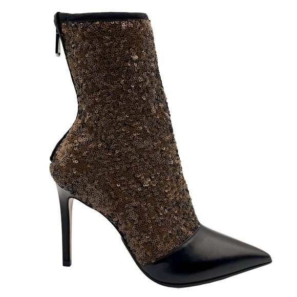 Brand New Balmain Fay Leather and Sequin Ankle Bootie in Black and Bronze - Picture 3 of 13
